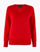 Marks & Spencer Pure Cashmere Relaxed V-neck Jumper Medium Red