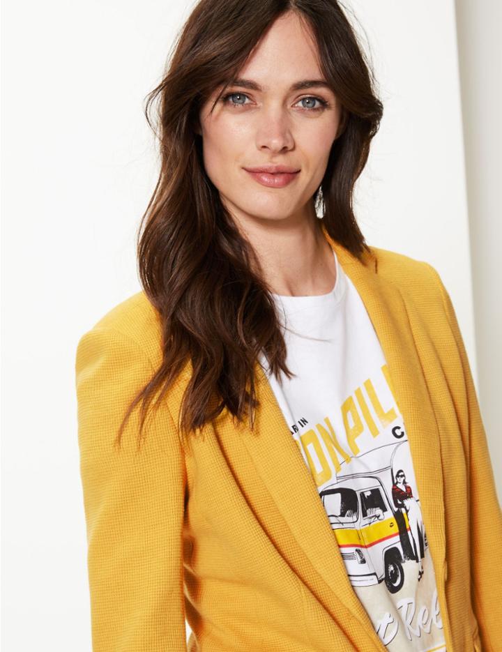 Marks & Spencer Textured Single Breasted Blazer Honey