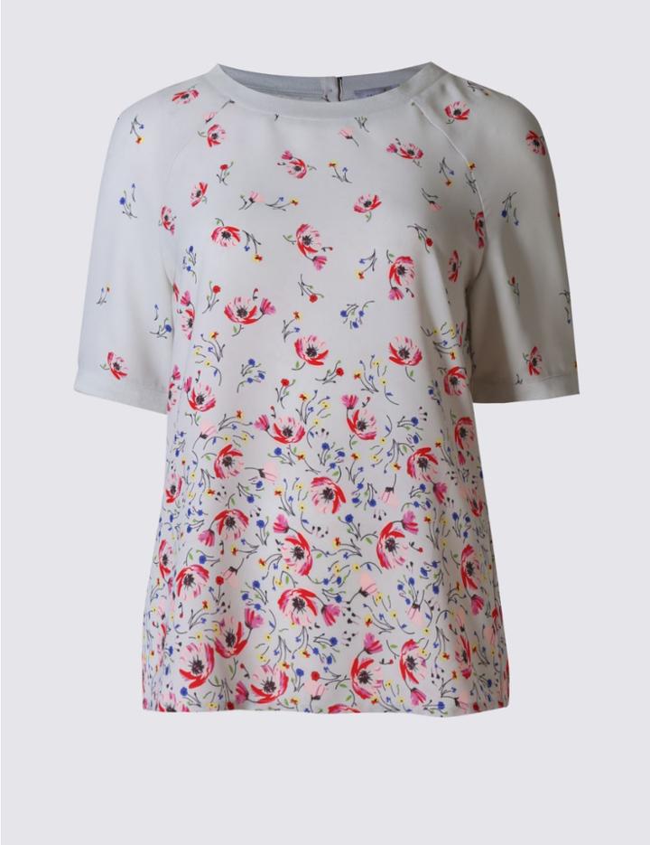 Marks & Spencer Floral Print Short Sleeve Shell Top Grey Mix