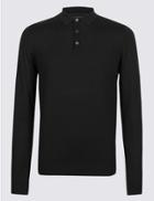 Marks & Spencer Pure Extra Fine Merino Wool Knitted Polo Black
