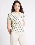 Marks & Spencer Striped V-neck Short Sleeve Jumper Cream Mix