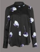 Marks & Spencer Floral Print Satin Long Sleeve Shirt Black Mix