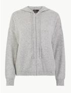 Marks & Spencer Pure Cashmere Zipped Crop Hoodie Grey Mix
