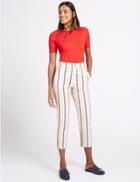 Marks & Spencer Cotton Rich Striped Slim Leg Trousers Ivory Mix
