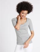 Marks & Spencer Pure Cotton Spotted Half Sleeve T-shirt Grey Mix