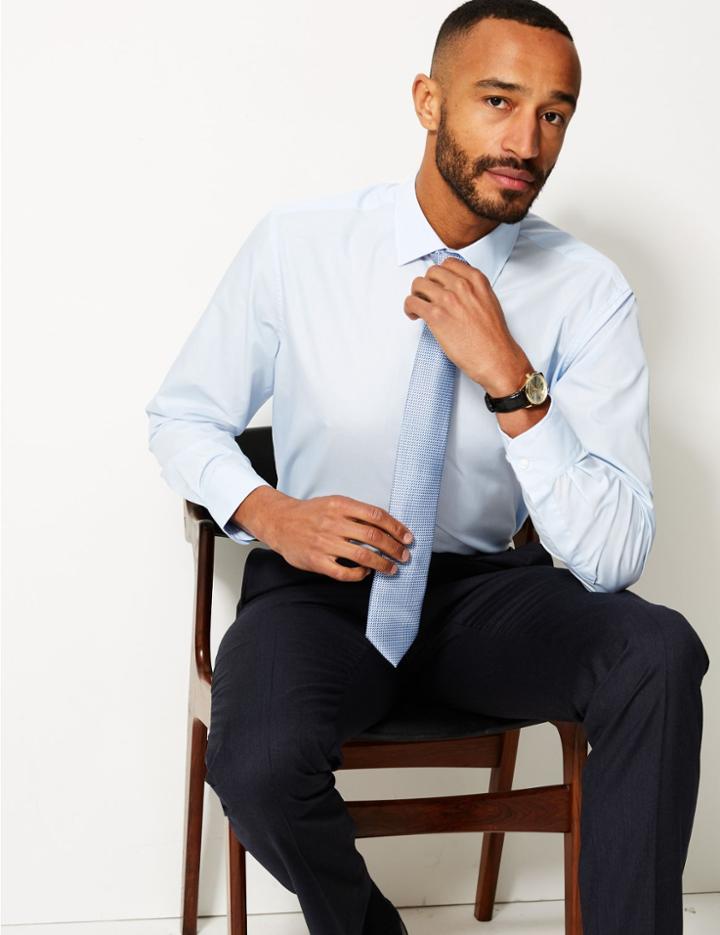 Marks & Spencer Cotton Blend Regular Fit Shirt Sky Blue
