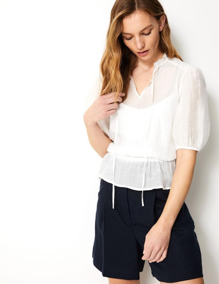 Marks & Spencer Ruched Short Sleeve Blouse Ivory