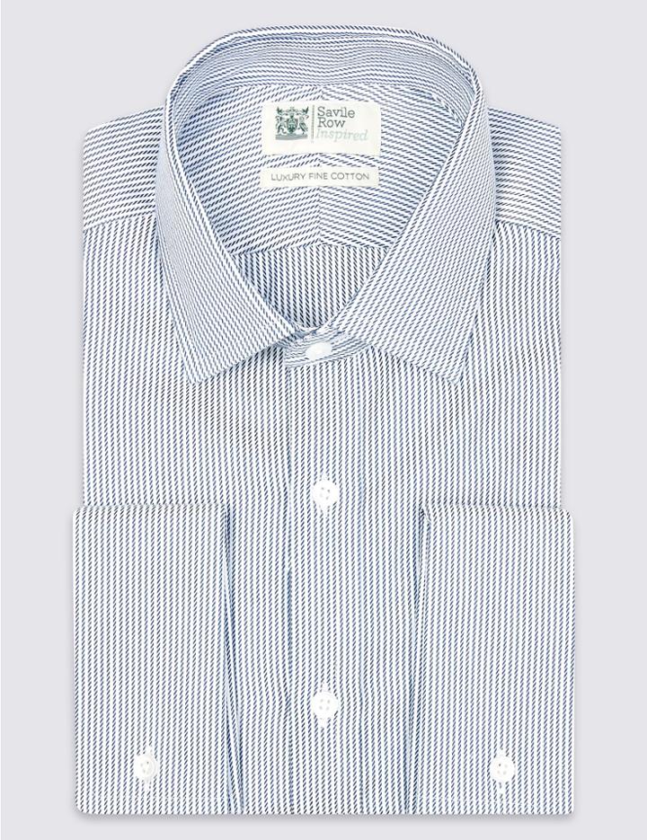 Marks & Spencer Pure Cotton Tailored Fit Shirt Indigo Mix