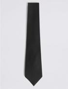 Marks & Spencer Pure Silk Satin Twill Textured Tie Black