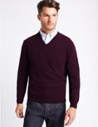 Marks & Spencer Pure Lambswool V-neck Jumper Medium Grape