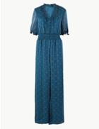 Marks & Spencer Floral Shirred Waist Jumpsuit Blue Mix
