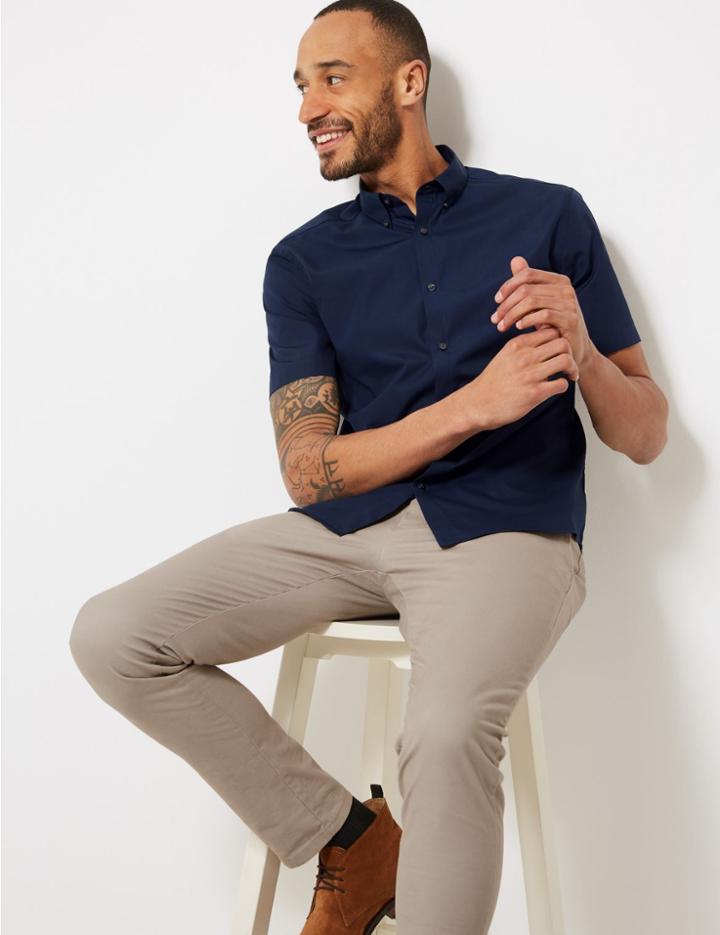 Marks & Spencer Cotton Blend Shirt Navy