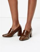 Marks & Spencer Patent Flared Block Heel Loafers Chocolate