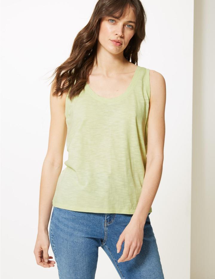 Marks & Spencer Scoop Neck Straight Fit Slub Vest Top Pale Green