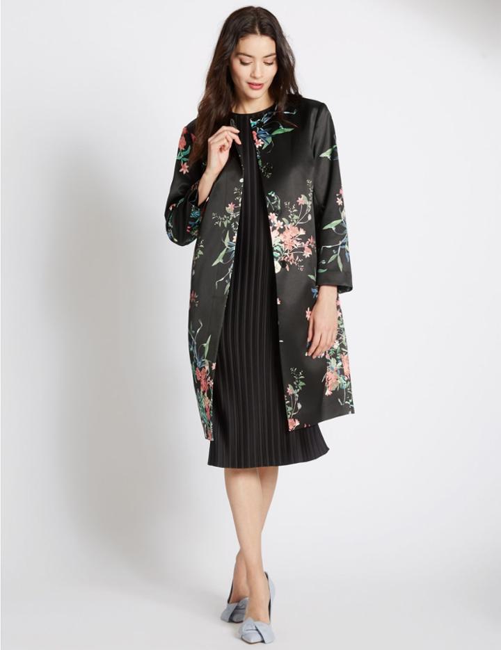 Marks & Spencer Floral Print Coat Black Mix