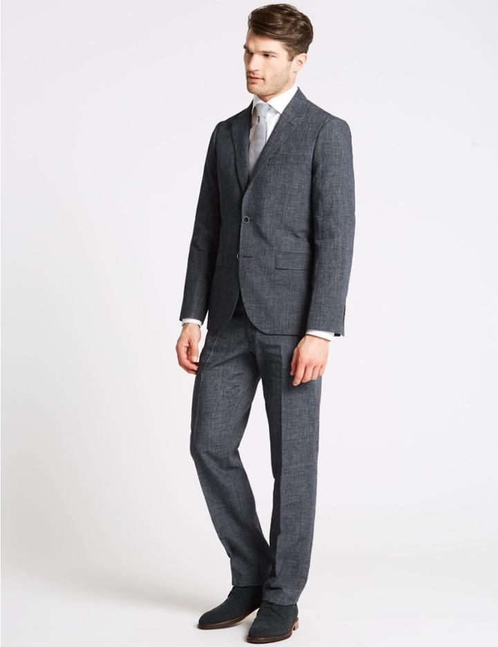 Marks & Spencer Linen Miracle Tailored Fit Textured Jacket Denim