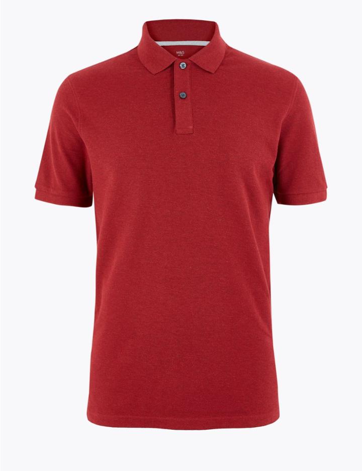 Marks & Spencer Pure Cotton Polo Shirt Dark Red Mix