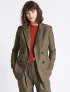 Marks & Spencer Checked Double Breasted Boyfriend Blazer Grey