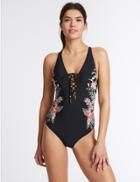 Marks & Spencer Secret Slimming&trade; Lace-up Printed Swimsuit Black Mix