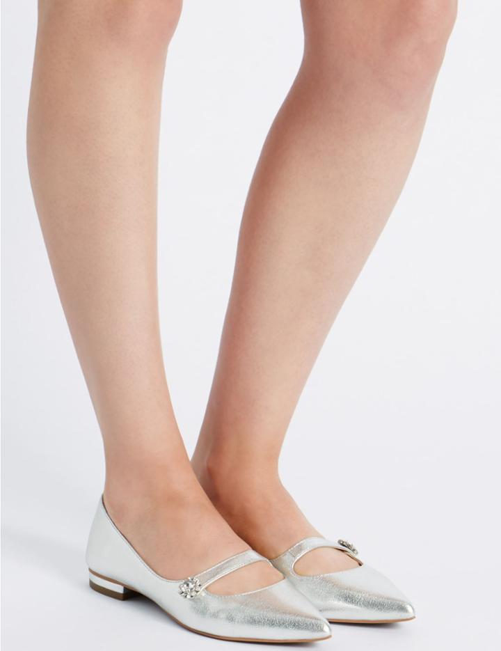 Marks & Spencer Jewel Strap Point Pump Shoes Silver