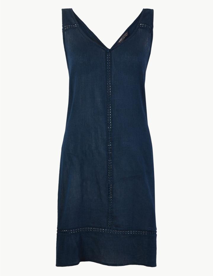 Marks & Spencer Crinkle Sleeveless Relaxed Fit Beach Dress Navy