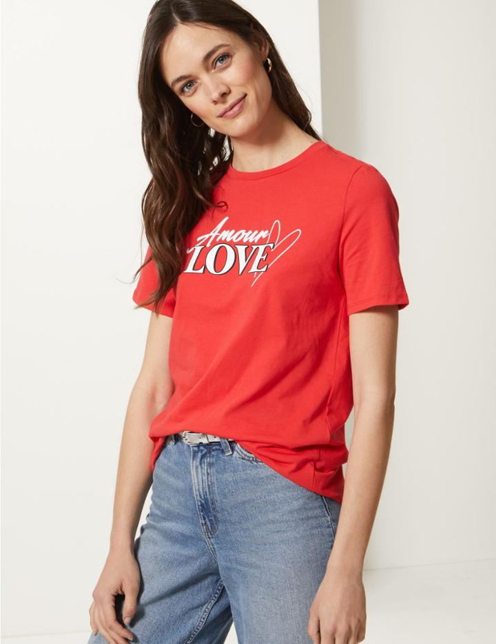 Marks & Spencer Pure Cotton Printed Short Sleeve T-shirt Red