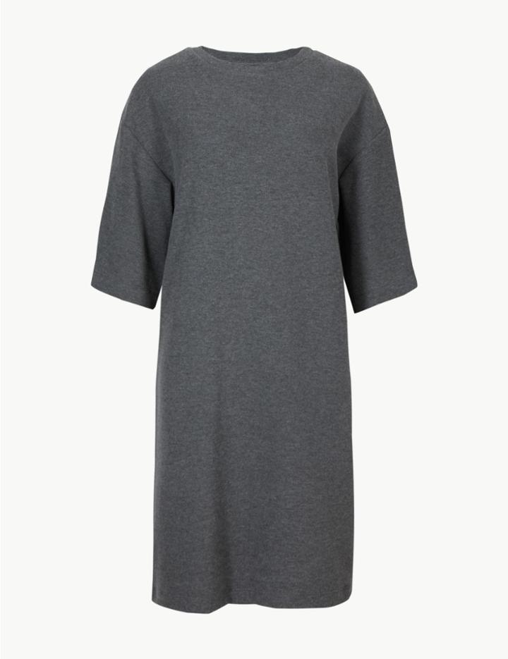 Marks & Spencer Cotton Blend Cosy Shift Dress Grey Marl