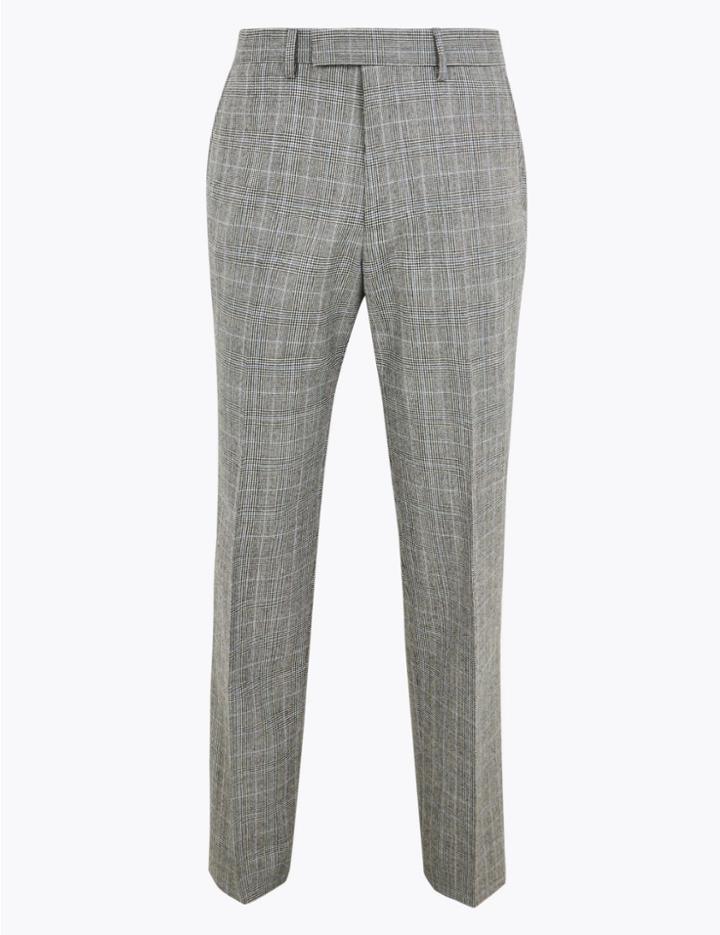 Marks & Spencer Tailored Wool Checked Trousers Grey