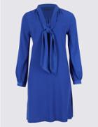 Marks & Spencer Petite Tie Neck Long Sleeve Swing Midi Dress Blue