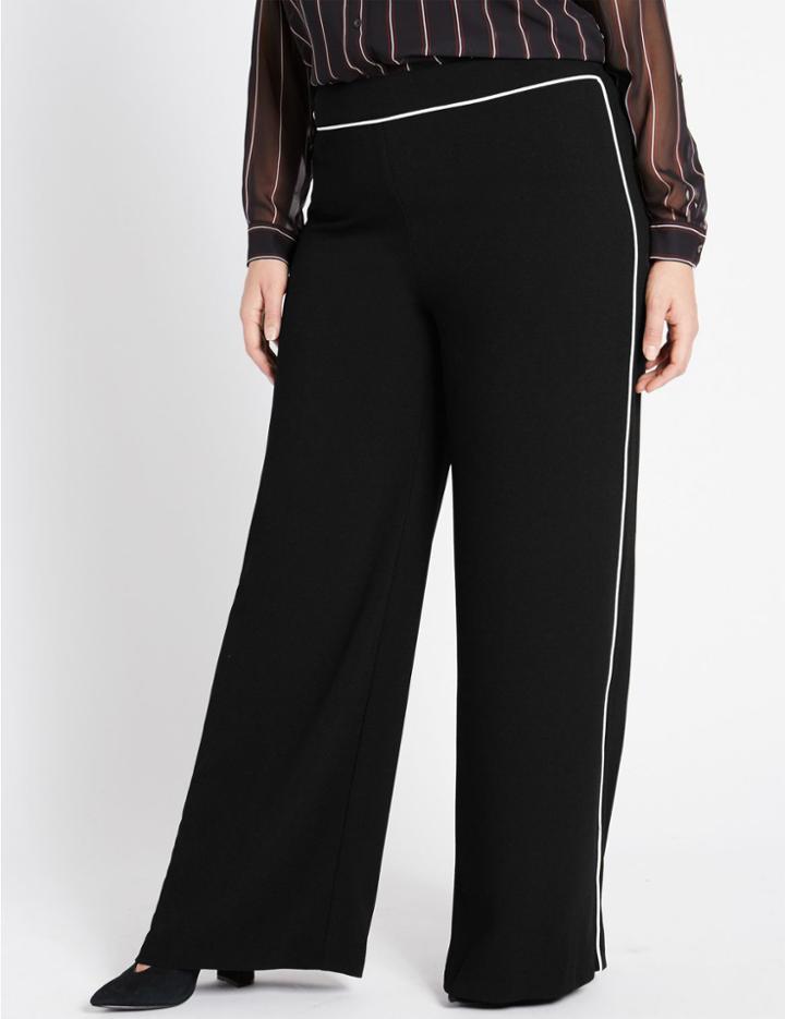 Marks & Spencer Plus Piped Palazzo Wide Leg Trousers Black Mix