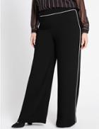 Marks & Spencer Plus Piped Palazzo Wide Leg Trousers Black Mix
