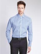 Marks & Spencer Pure Cotton Tailored Fit Striped Shirt Blue Mix