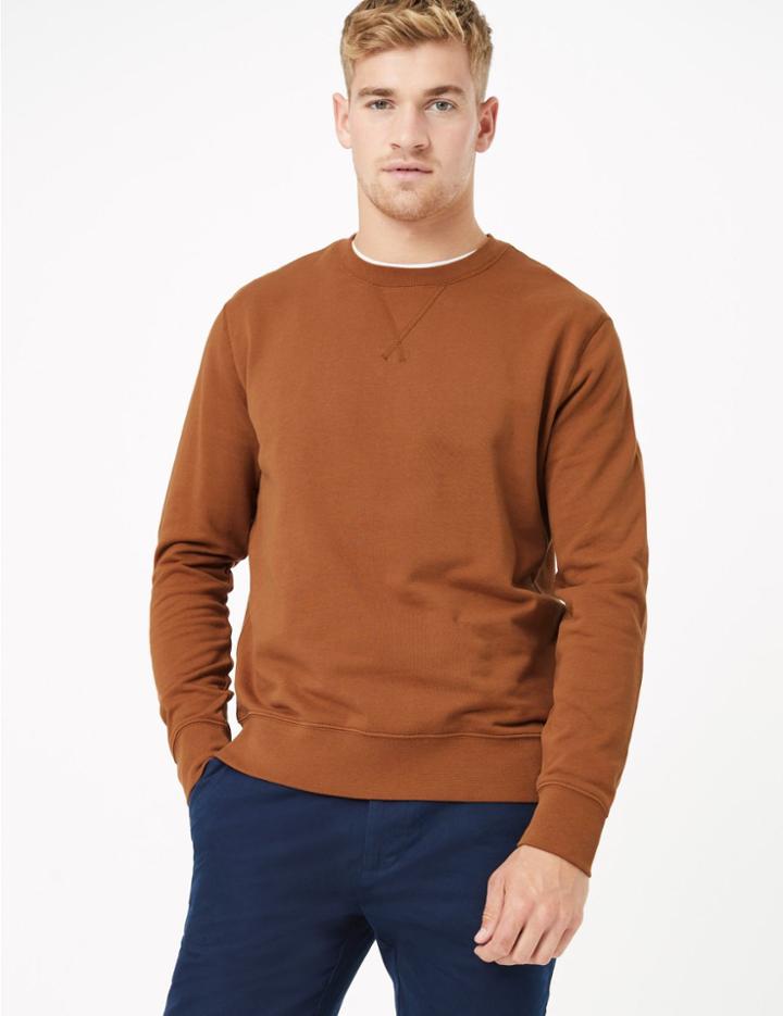 Marks & Spencer Cotton Crew Neck Sweatshirt Tan
