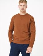 Marks & Spencer Cotton Crew Neck Sweatshirt Tan
