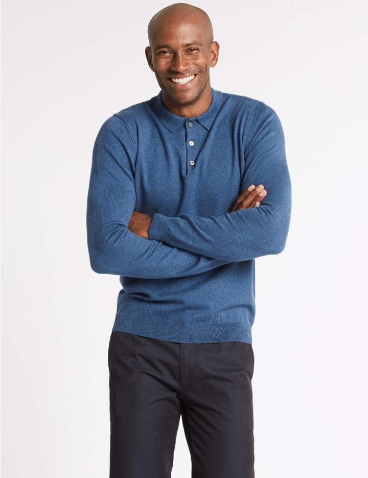 Marks & Spencer Cotton Rich Textured Polo Shirt Denim