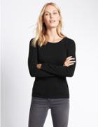 Marks & Spencer Pure Cotton Long Sleeve Regular Fit T-shirt Black