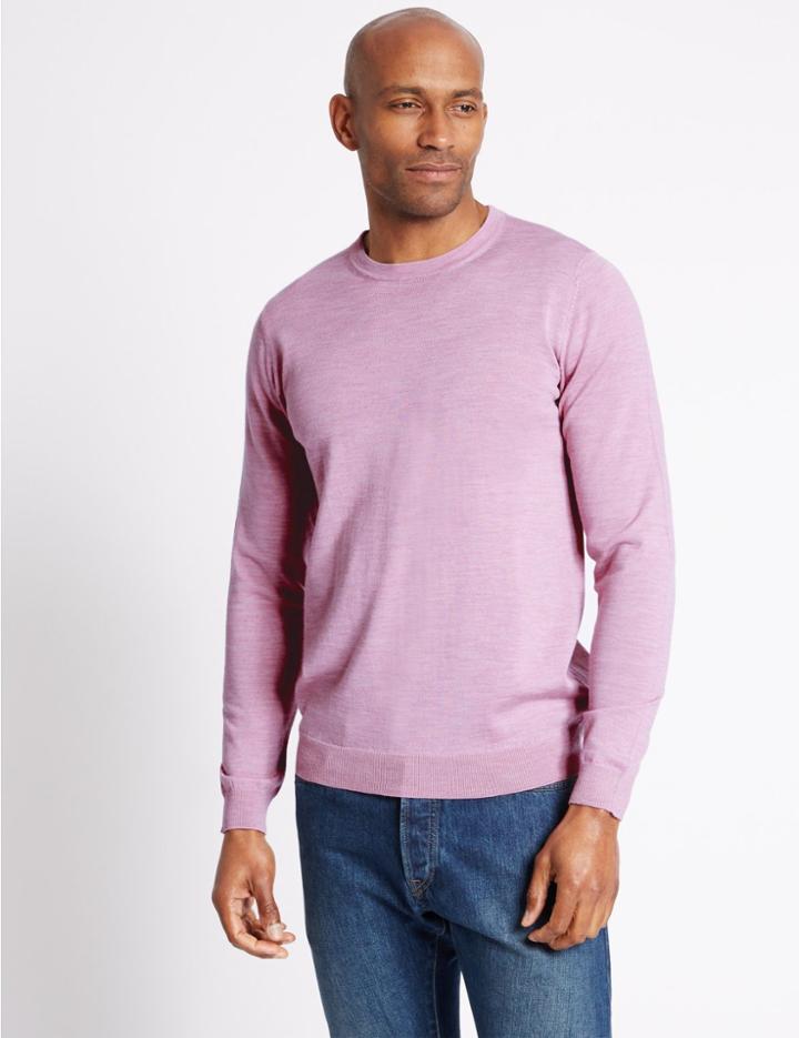 Marks & Spencer Pure Merino Wool Crew Neck Jumper Medium Pink