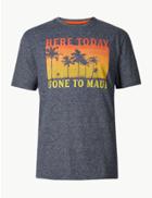 Marks & Spencer Cotton Blend Maui Print Crew Neck T-shirt Navy Mix