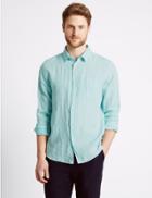 Marks & Spencer Easy Care Pure Linen Shirt With Pocket Mint