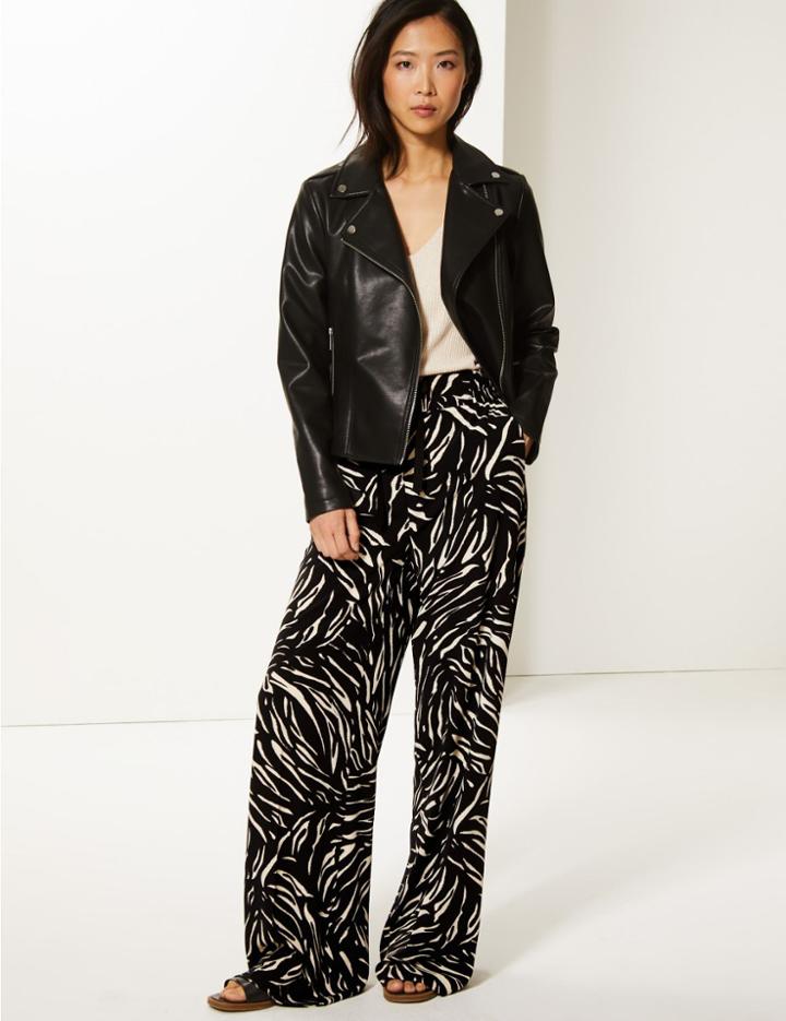 Marks & Spencer Animal Print Wide Leg High Waist Trousers Black Mix