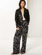 Marks & Spencer Animal Print Wide Leg High Waist Trousers Black Mix