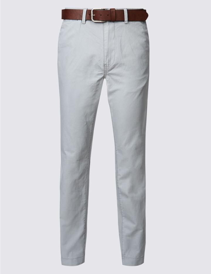 Marks & Spencer Straight Fit Pure Cotton Chinos With Belt Charcoal