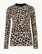 Marks & Spencer Animal Print Ribbed Long Sleeve Top Brown Mix