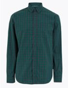 Marks & Spencer Cotton Checked Shirt Green