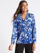 Marks & Spencer Floral Print Flared Sleeve Slash Neck Tunic Blue Mix
