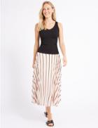 Marks & Spencer Striped Pleat A-linen Midi Skirt Ivory Mix