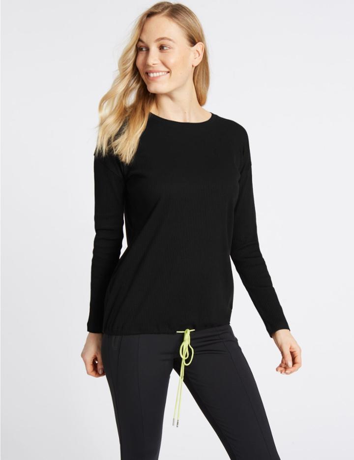 Marks & Spencer Ribbed Tie Front Long Sleeve T-shirt Black