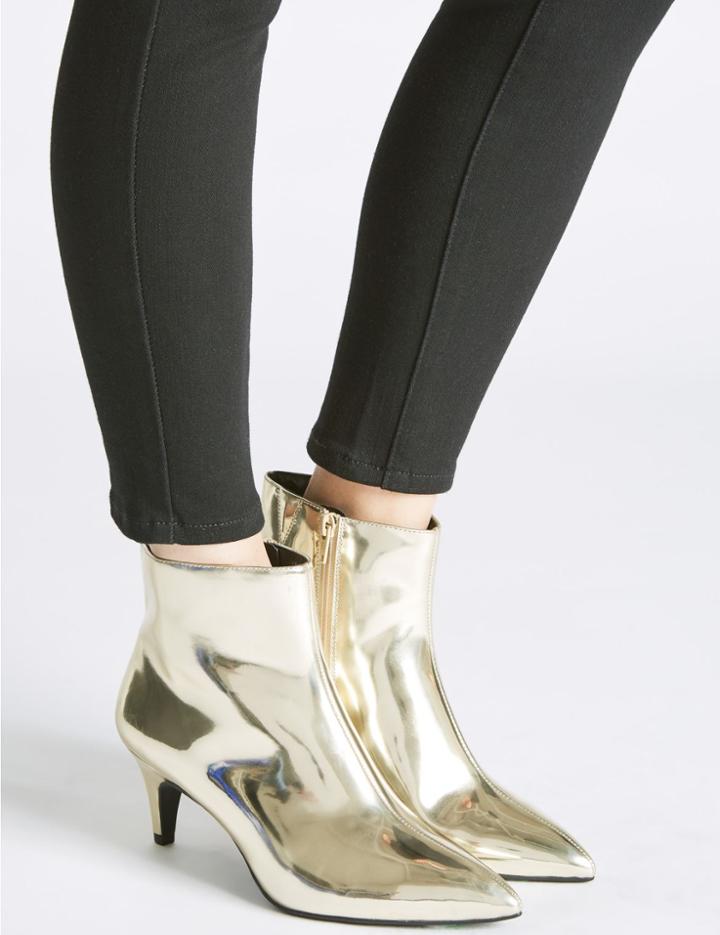 Marks & Spencer Wide Fit Leather Kitten Ankle Boots Gold