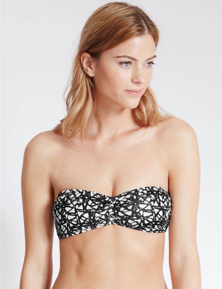 Marks & Spencer Tile Print Bandeau Bikini Top Black/white