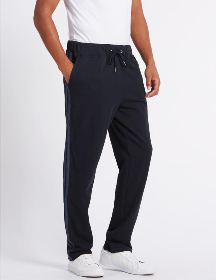 Marks & Spencer Cotton Rich Tailored Fit Textured Joggers Navy